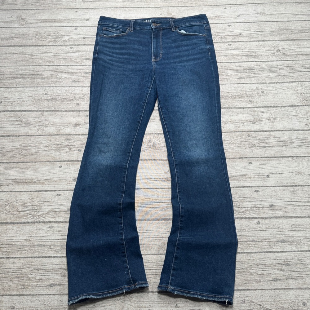American Eagle Jeans Women's 12 Blue Flared Denim Next Level Stretch Whiskered